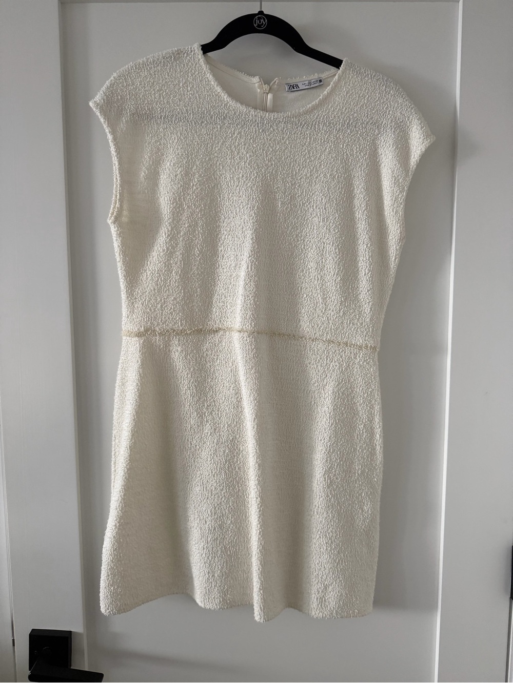 Zara Cream Textured Mini Dress with Cap Sleeves